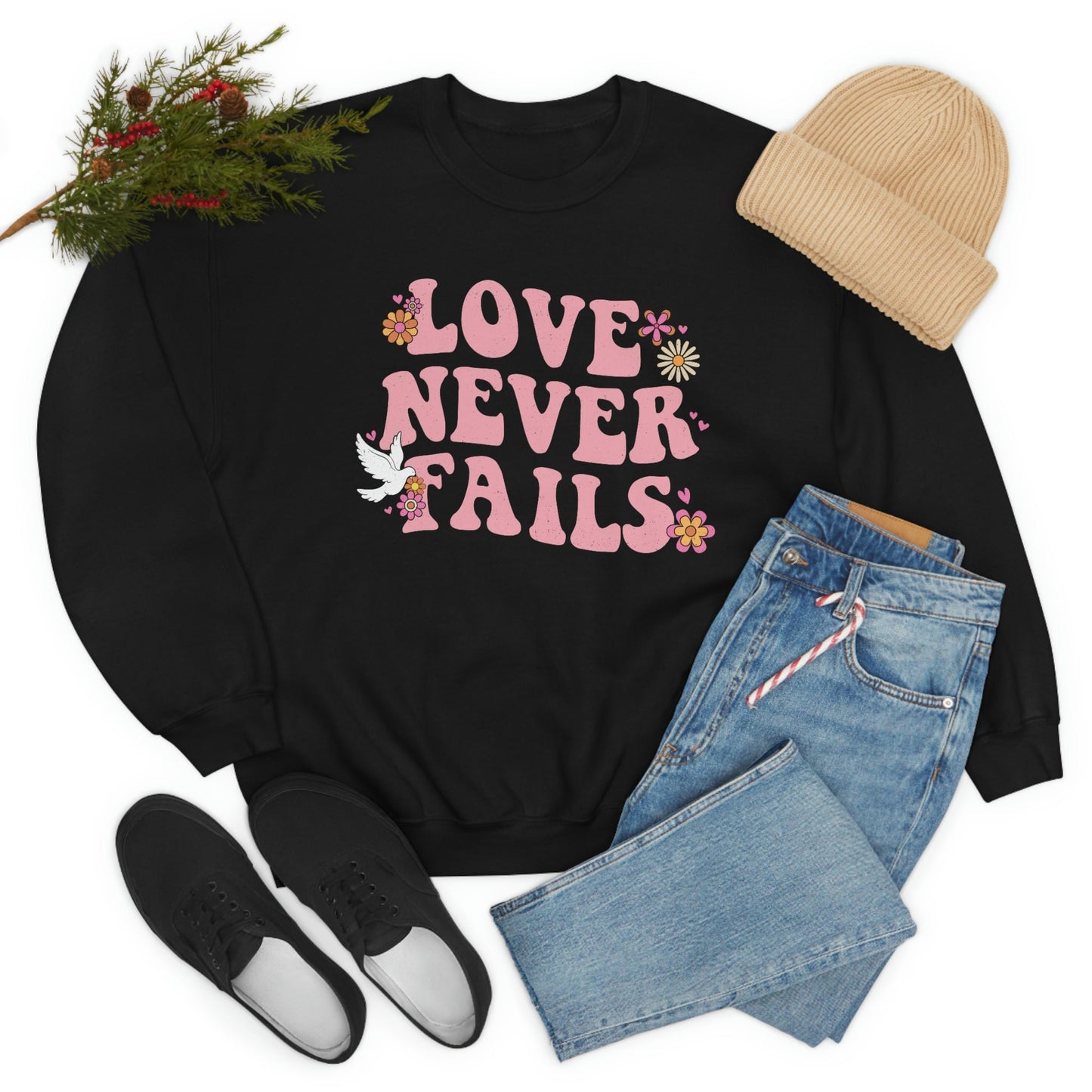Valentines, Love, Love Never Fails, Unisex Heavy Blend Crewneck Sweatshirt