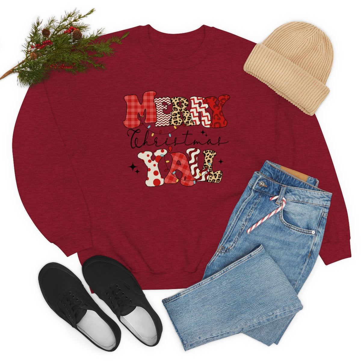 Merry Christmas Y’all Unisex Heavy Blend Crewneck Sweatshirt
