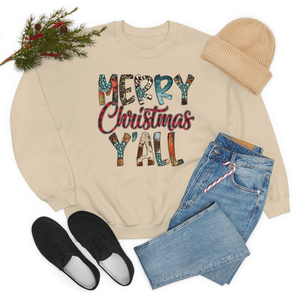 Merry Christmas Yall, Western, Cowboy, Unisex Heavy Blend Crewneck Sweatshirt