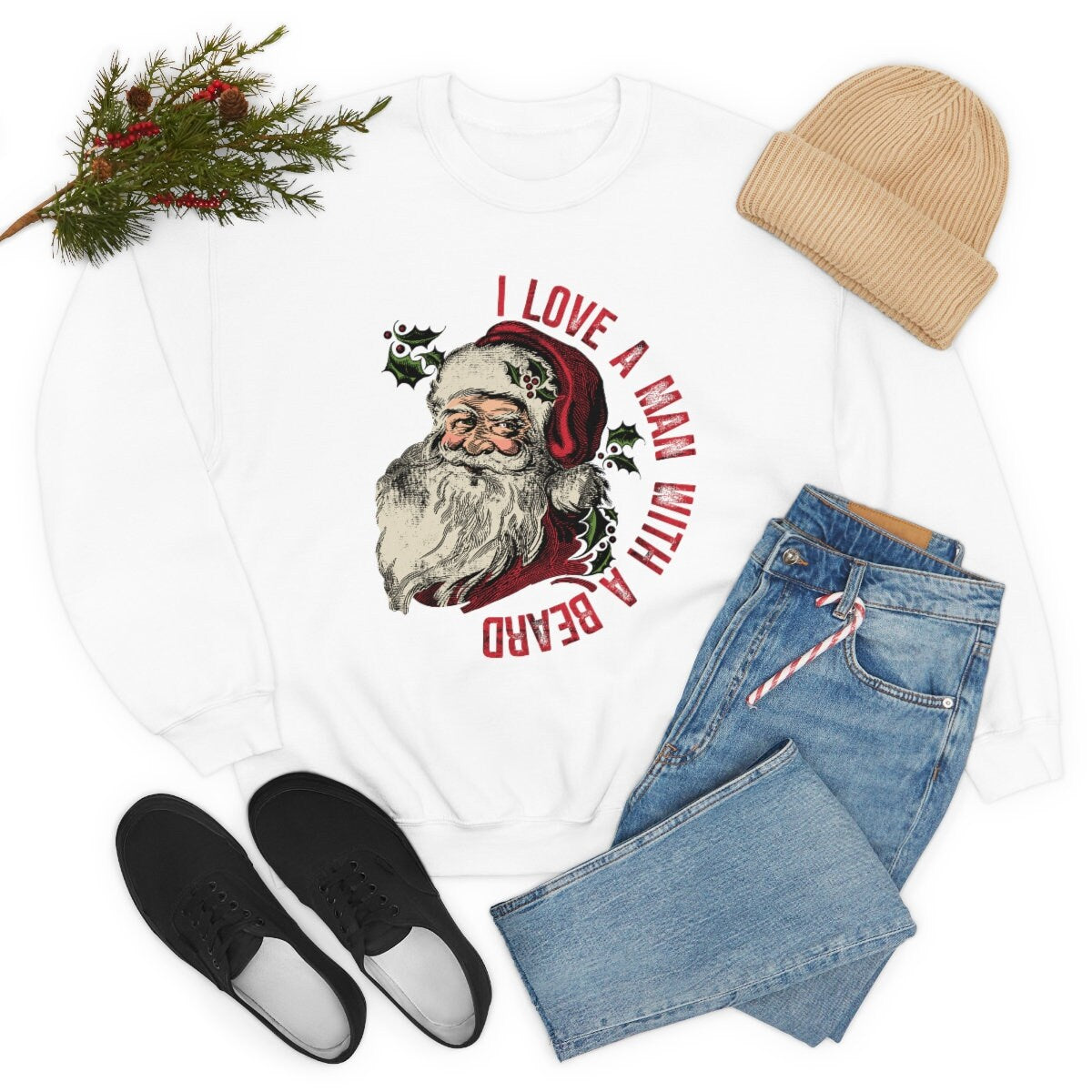 Funny I love a man with a beard Santa Unisex Heavy Blend Crewneck Sweatshirt