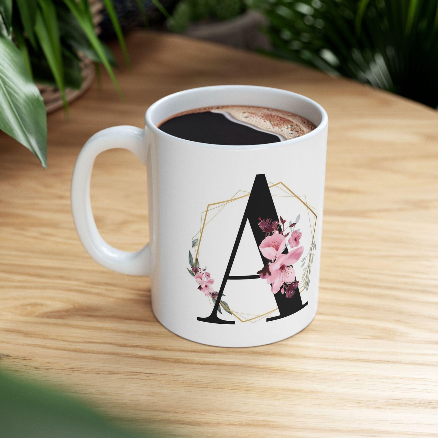 Monogram Mug, Personalized Mug, Initial Mug, Coffee Mug with Flowers, Butterfly Mug, Flower Monogram, Floral Letter Mug, Monogram cup, 11oz