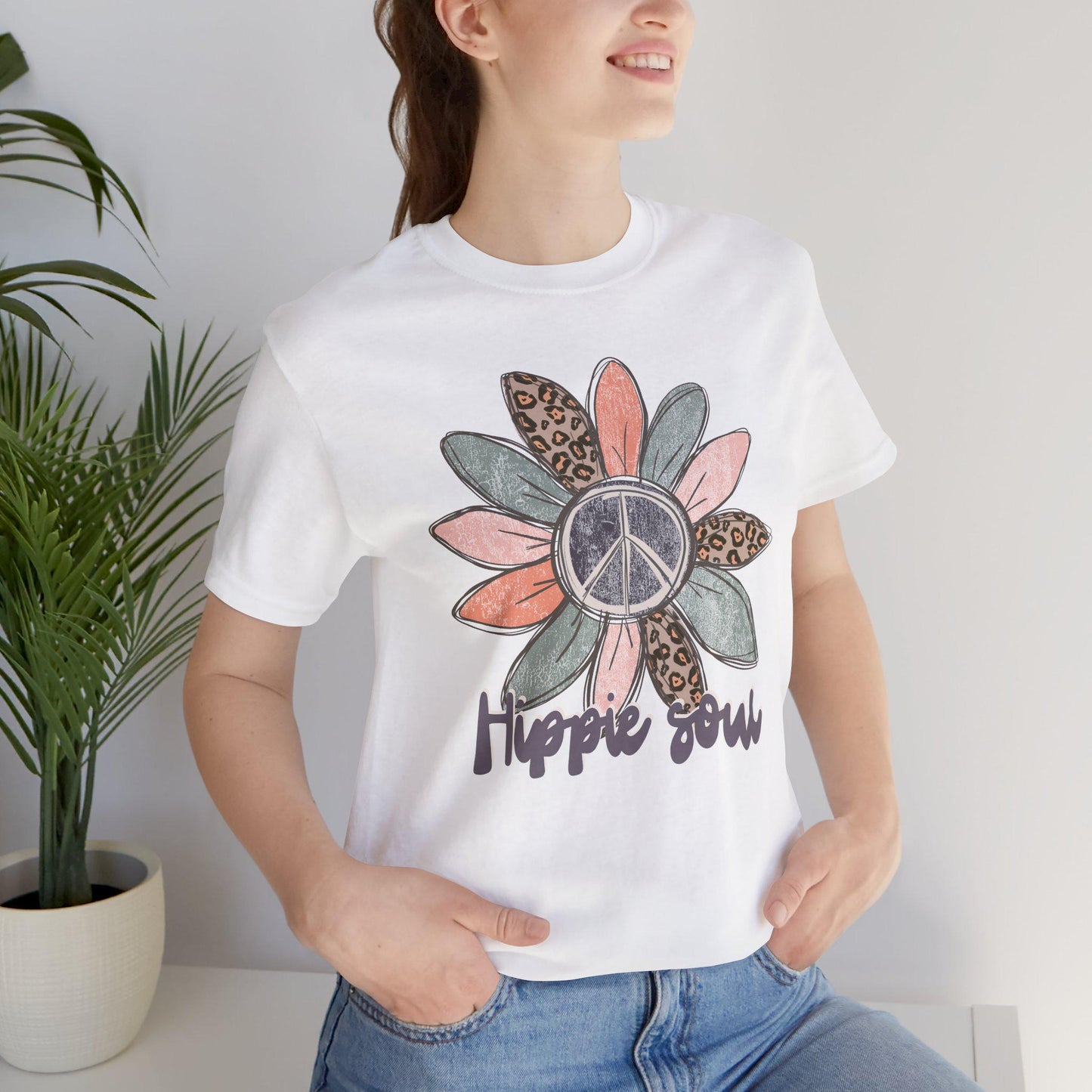 Peace sign, Flower, hippie, Unisex Jersey Short Sleeve Tee