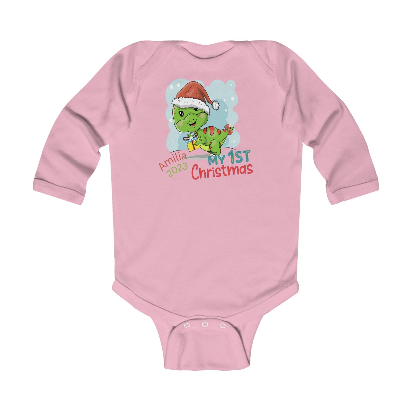 My First Christmas Dino Baby Infant Long Sleeve Bodysuit