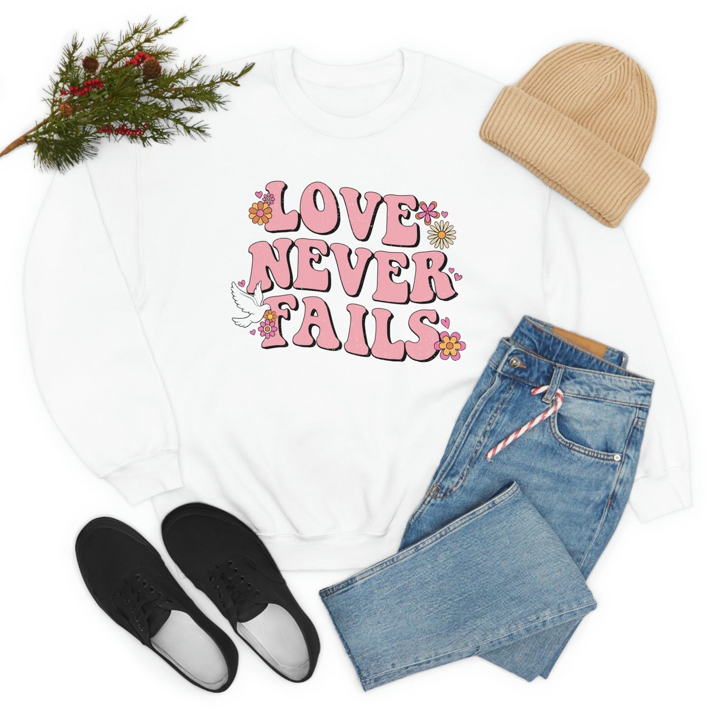 Valentines, Love, Love Never Fails, Unisex Heavy Blend Crewneck Sweatshirt