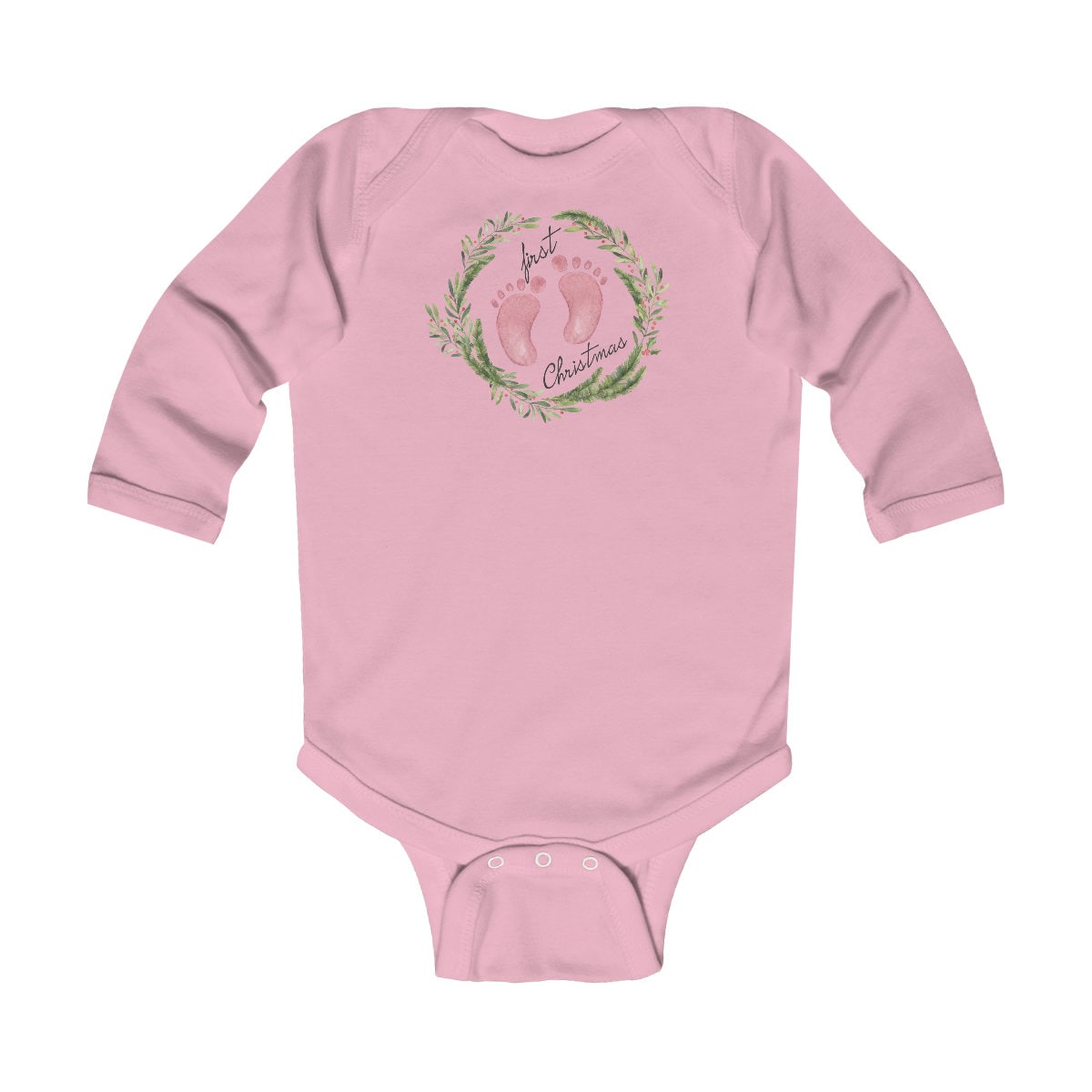 Personalized First Christmas 2022 Footprints Infant Long Sleeve Bodysuit