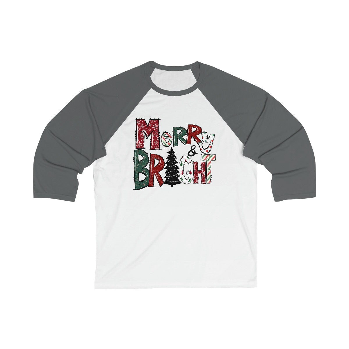 Merry and Bright Christmas Unisex 34 Sleeve Baseball Tee