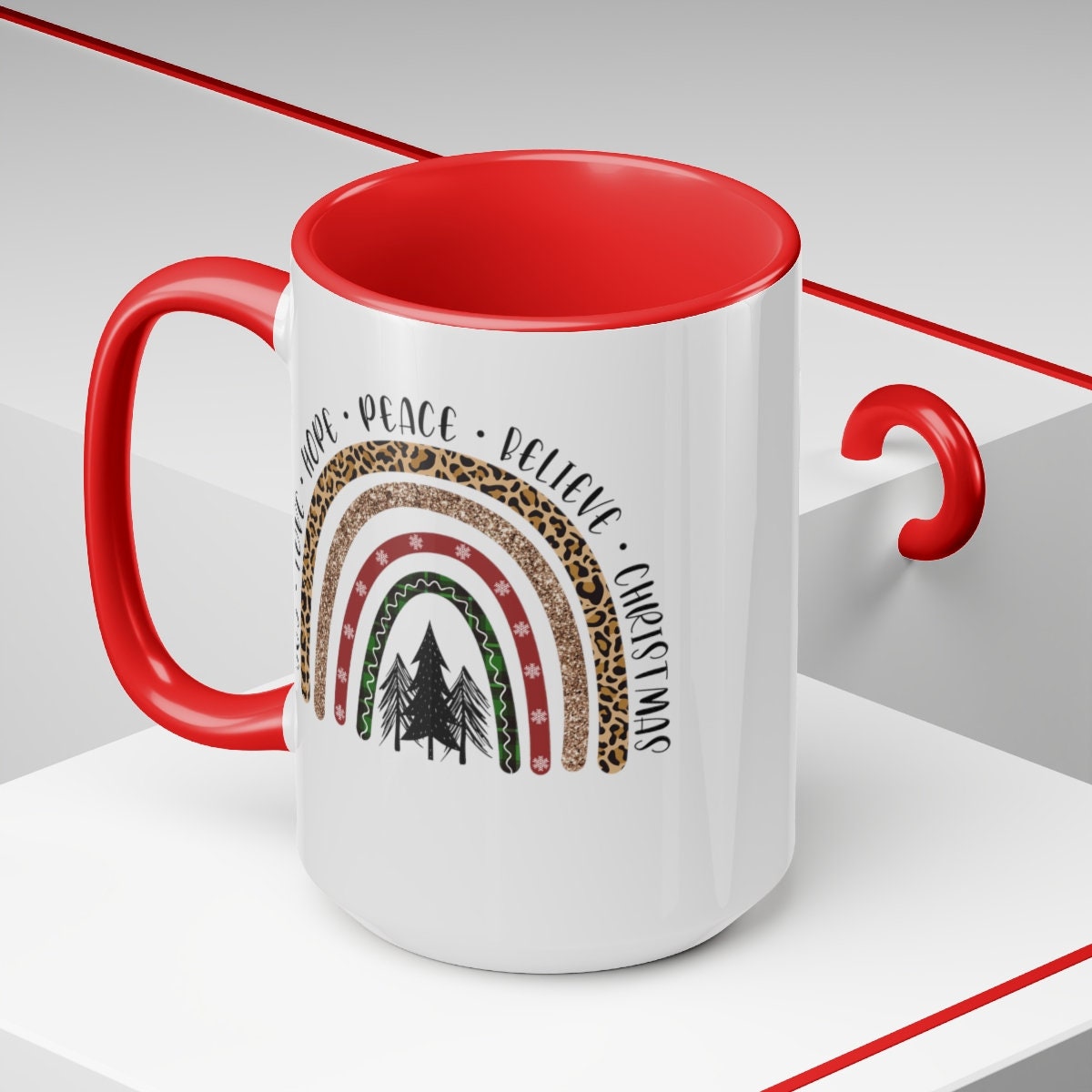 Christmas Rainbow inspirational words Two-Tone Coffee Mugs, 15oz