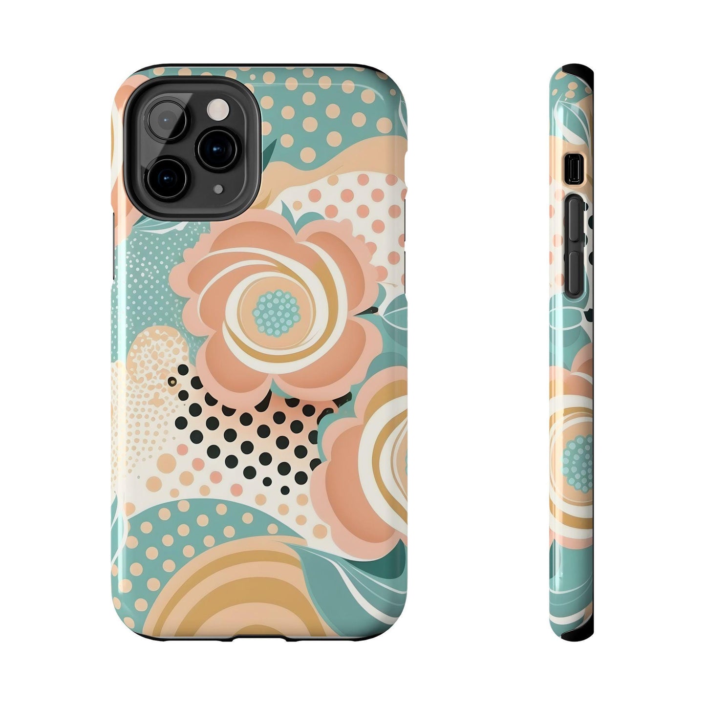 durable phone case, Retro, Circles and Flowers Tough Phone Cases