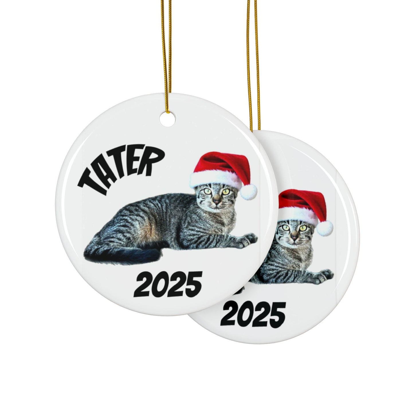 Personalized Cat Christmas Ornament, Santa Hat Ceramic Ornament