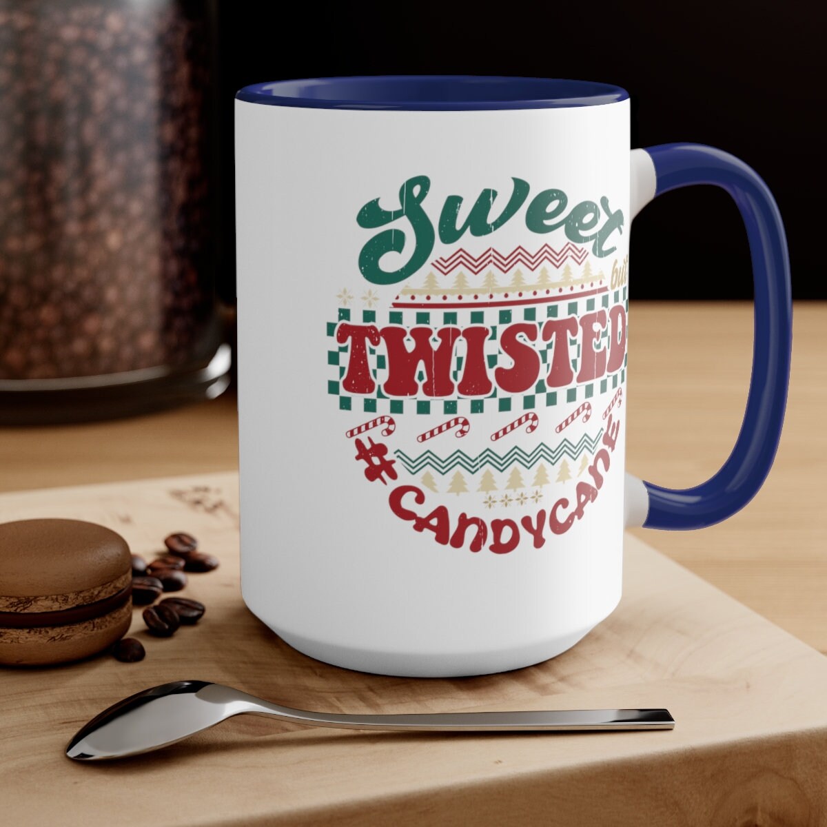 Sweet twisted candy cane Christmas Two-Tone Coffee Mugs, 15oz