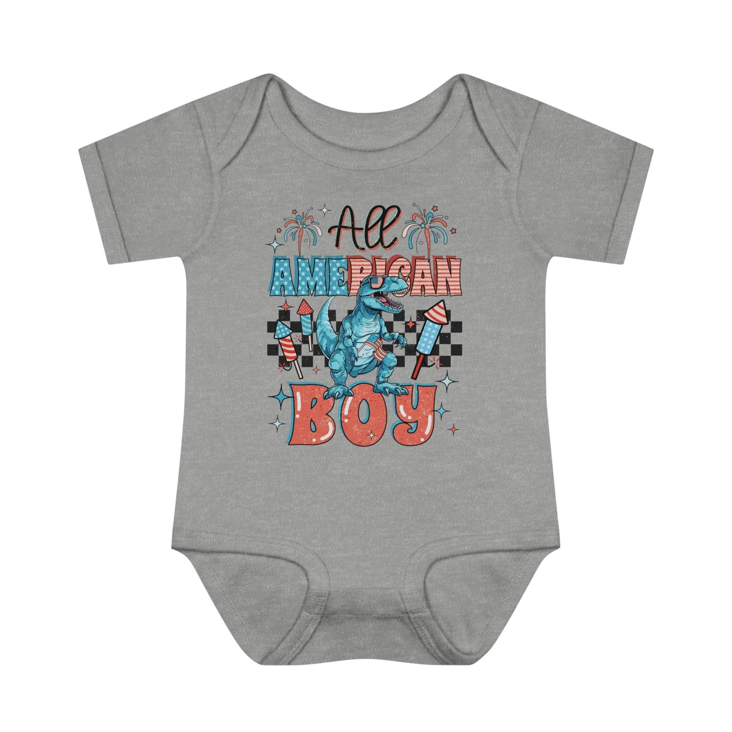 4th of July, Independence Day, All American Boy, Dinosaur, Infant Baby Rib Bodysuit