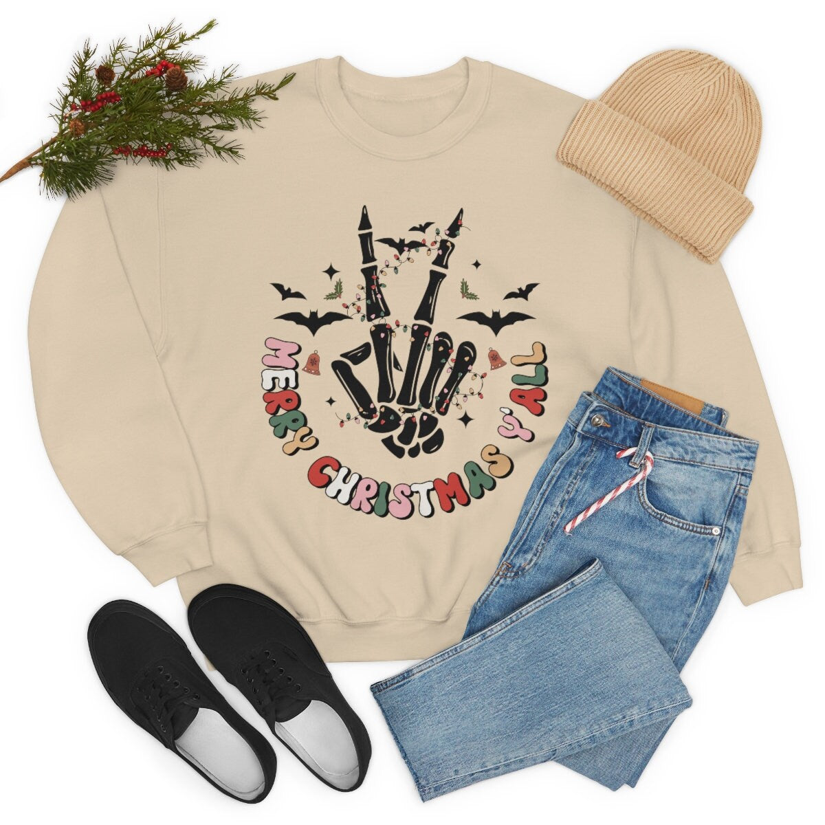 Skeleton Merry Christmas Y’all Unisex Heavy Blend Crewneck Sweatshirt