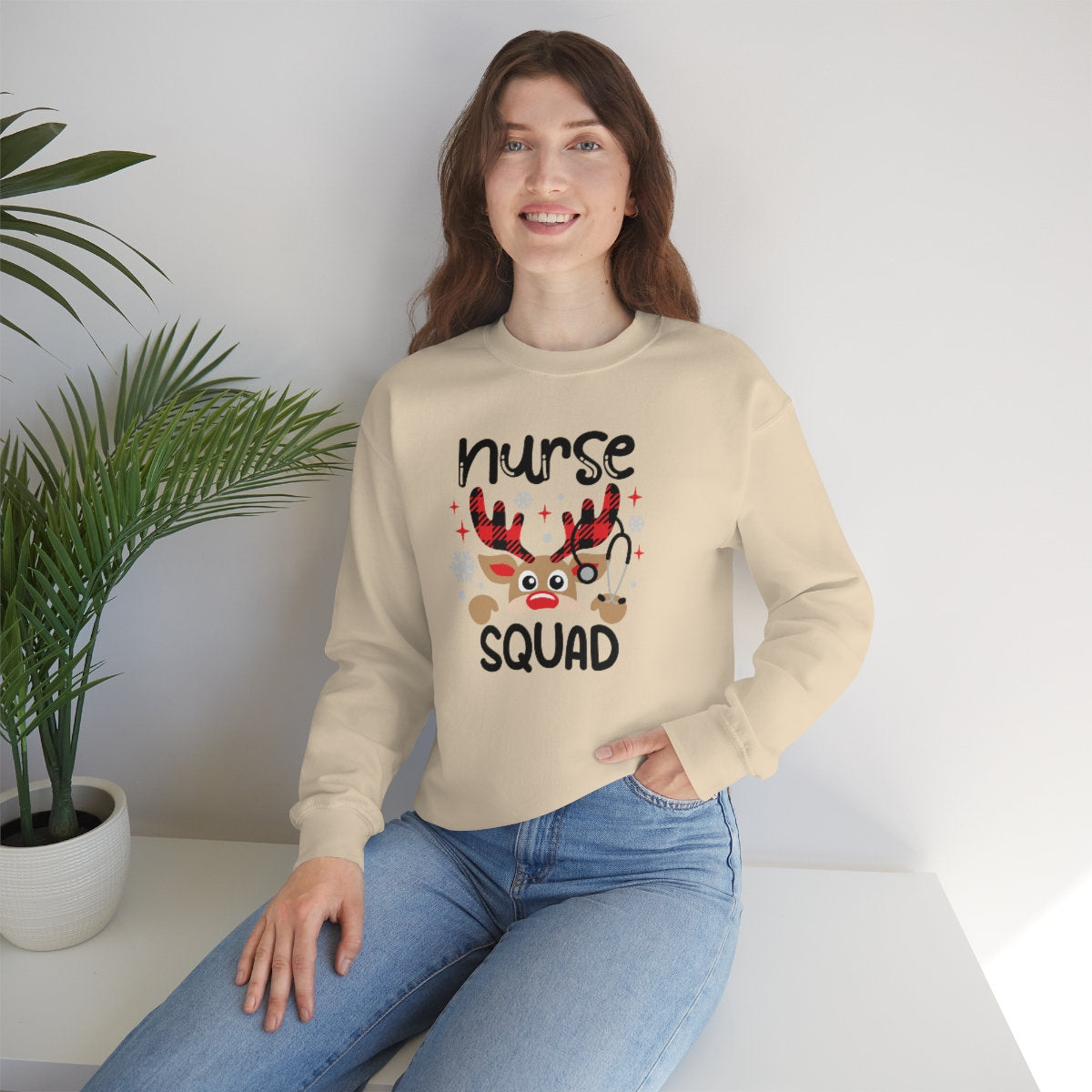 Christmas Deer Nurse Unisex Heavy Blend Crewneck Sweatshirt