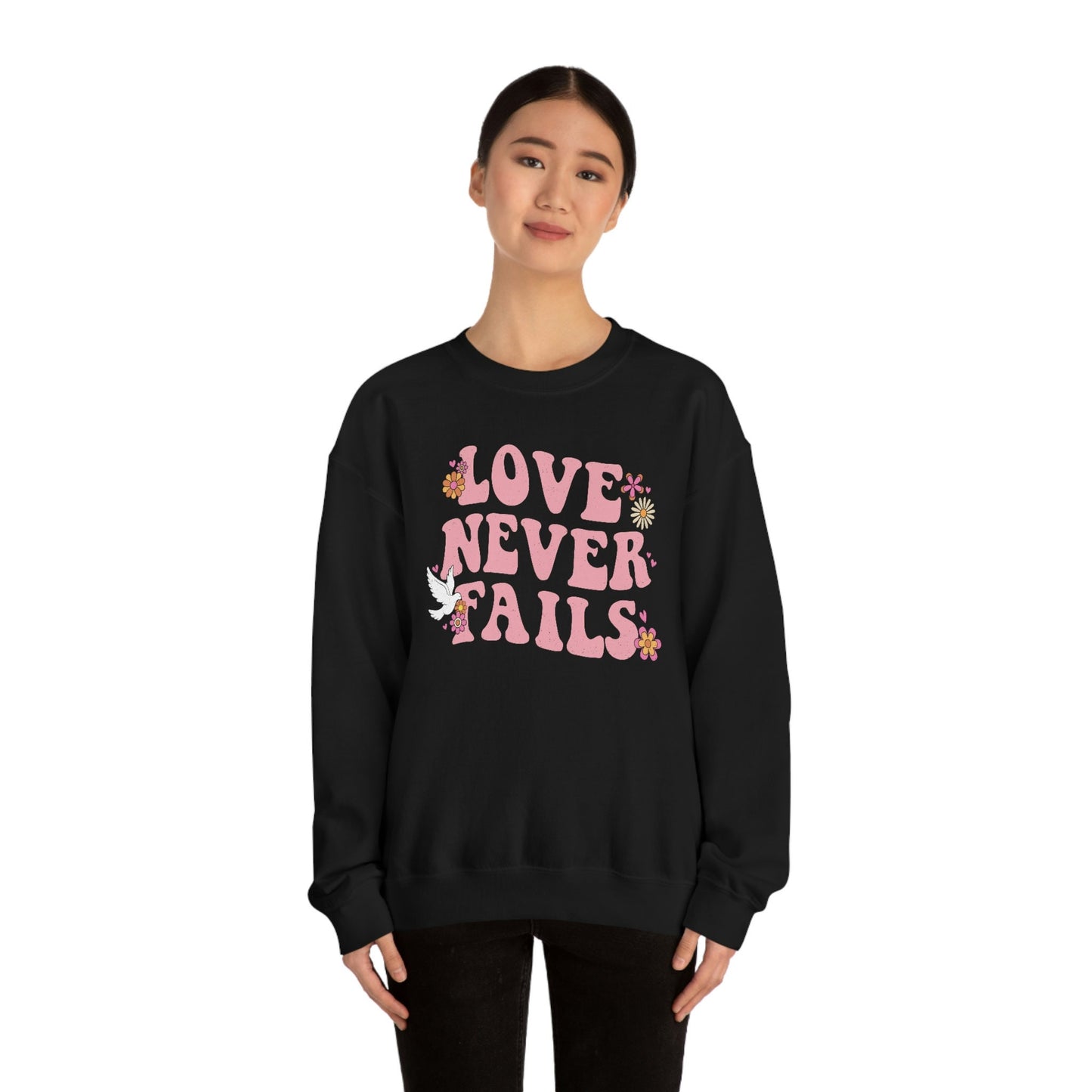 Valentines, Love, Love Never Fails, Unisex Heavy Blend Crewneck Sweatshirt