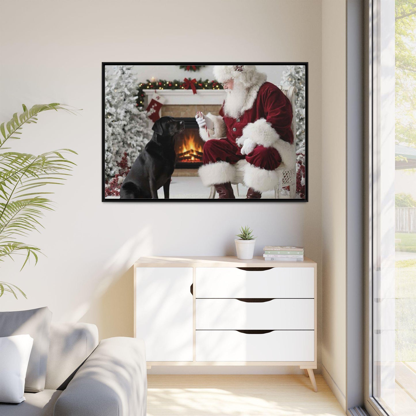 Santa with your dog breed, Matte Canvas, Framed | Christmas Holiday Wall Art