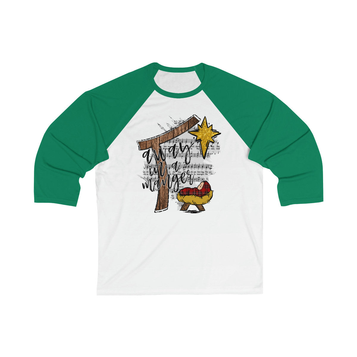 Christmas Away in a manger song Unisex 34 Sleeve Baseball Tee