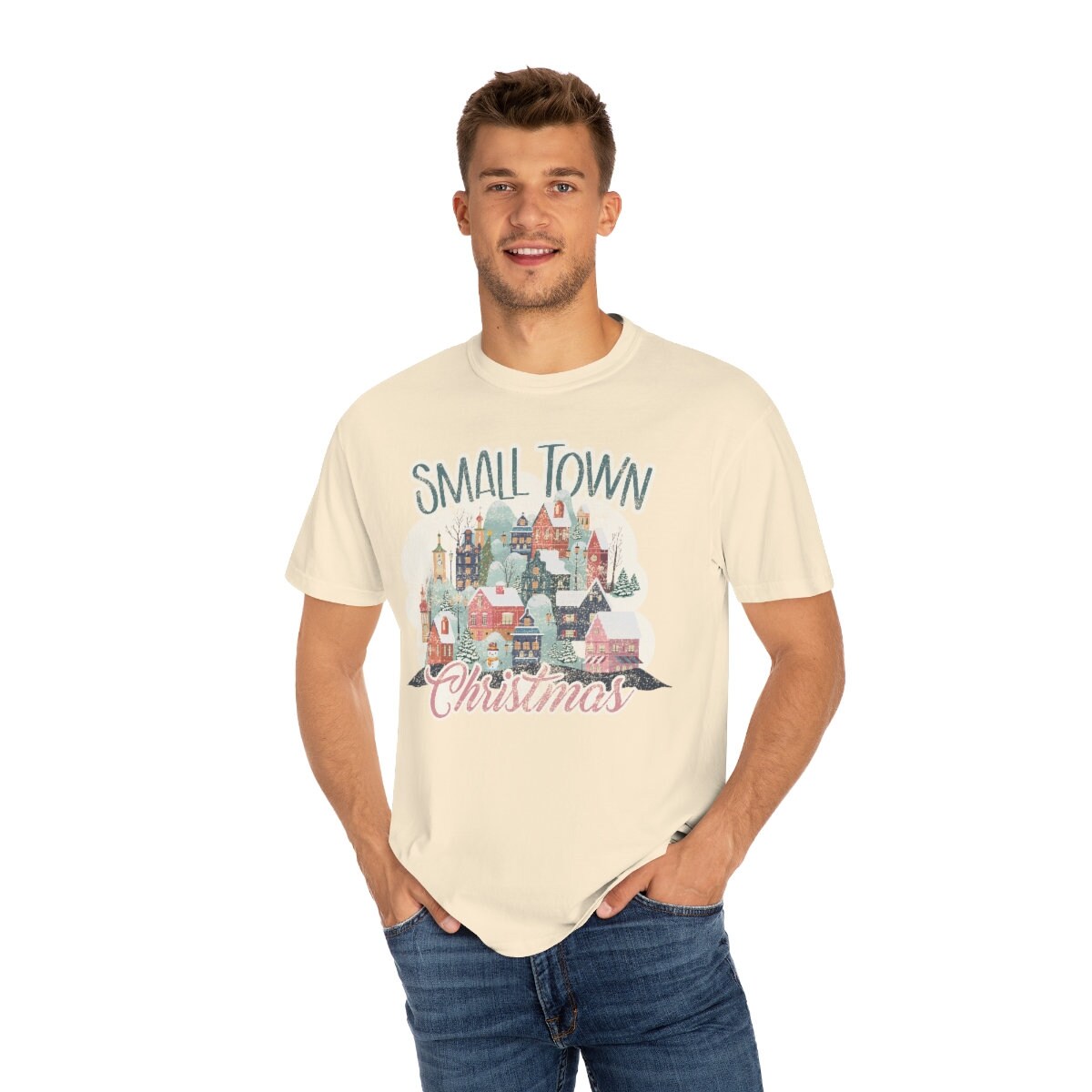 Retro, Smalltown Christmas Unisex Garment-Dyed T-shirt