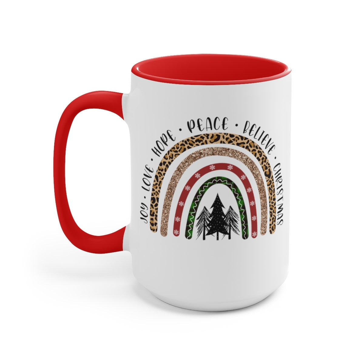 Christmas Rainbow inspirational words Two-Tone Coffee Mugs, 15oz