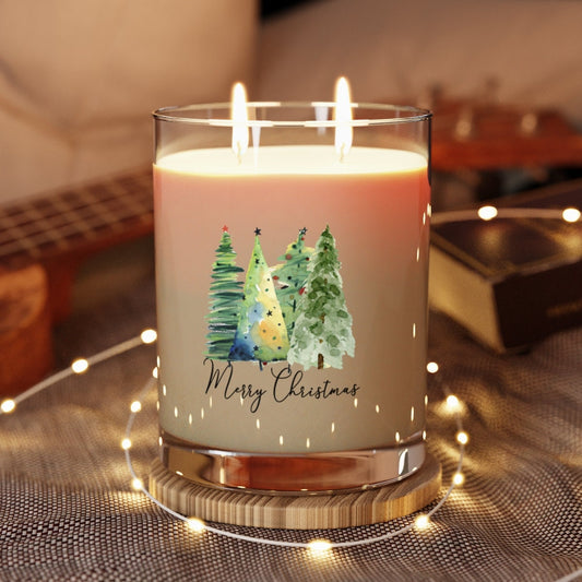 Scented Watercolor Christmas scene Candle - Full Glass, 11oz