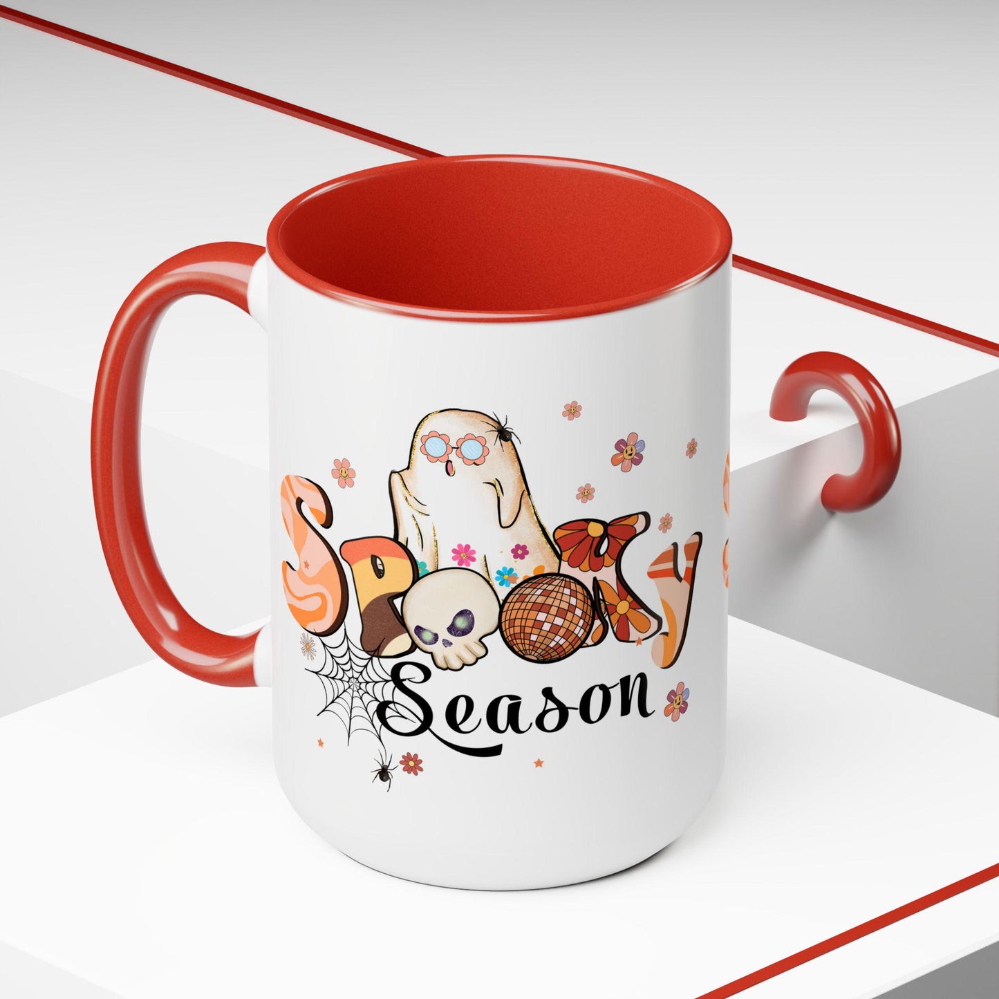 Spooky, Funny Ghost Two-Tone Coffee Mugs, 15oz