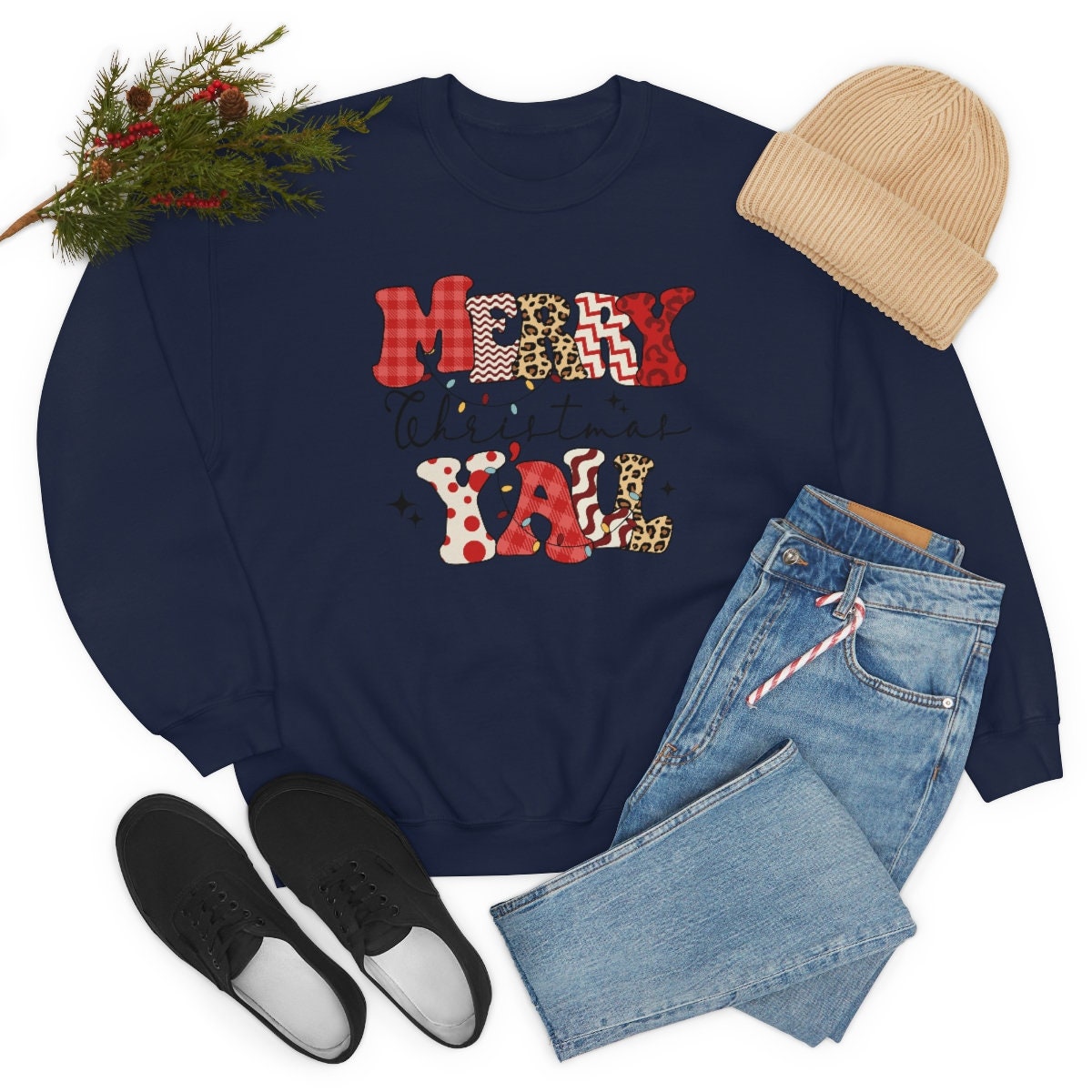 Merry Christmas Y’all Unisex Heavy Blend Crewneck Sweatshirt