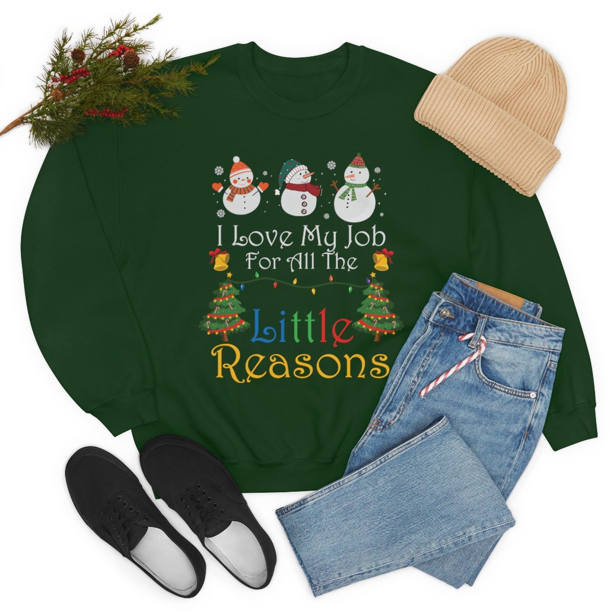 Christmas, I love my job, Daycare, preschool, teacher Unisex Heavy Blend Crewneck Sweatshirt
