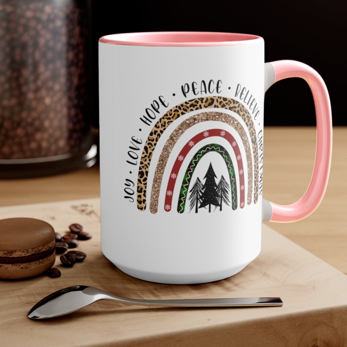 Christmas Rainbow inspirational words Two-Tone Coffee Mugs, 15oz
