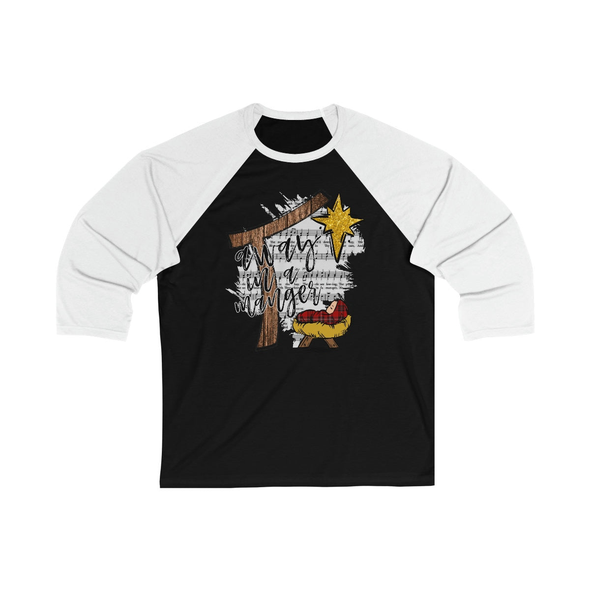 Christmas Away in a manger song Unisex 34 Sleeve Baseball Tee