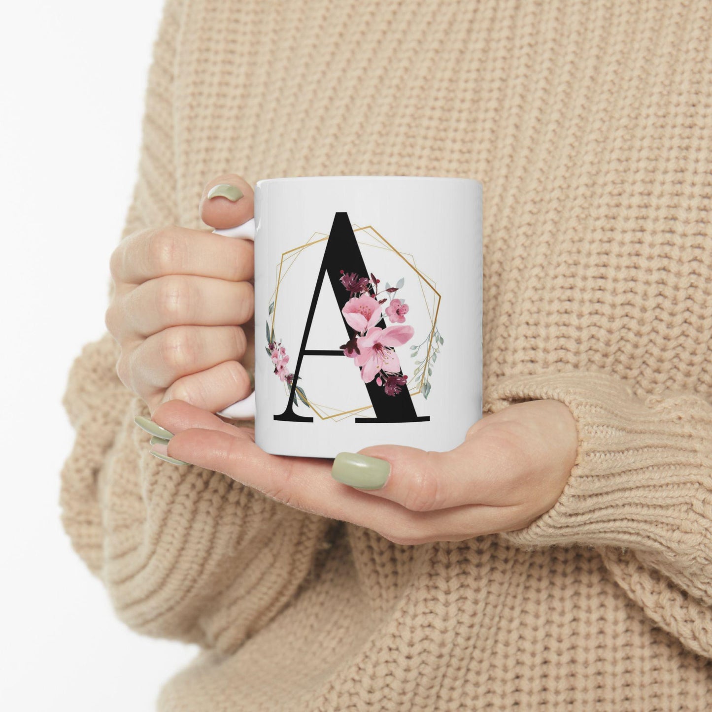 Monogram Mug, Personalized Mug, Initial Mug, Coffee Mug with Flowers, Butterfly Mug, Flower Monogram, Floral Letter Mug, Monogram cup, 11oz