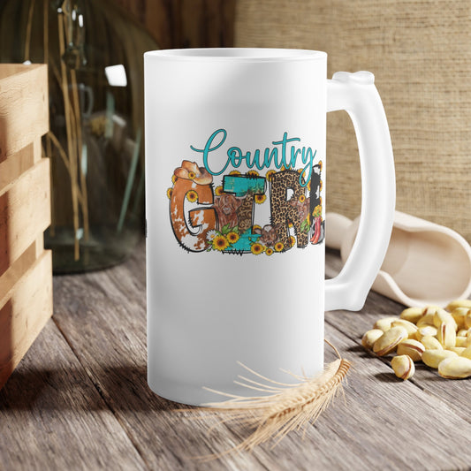 western theme glass, daughter gift, Country Girl Frosted Glass Mug