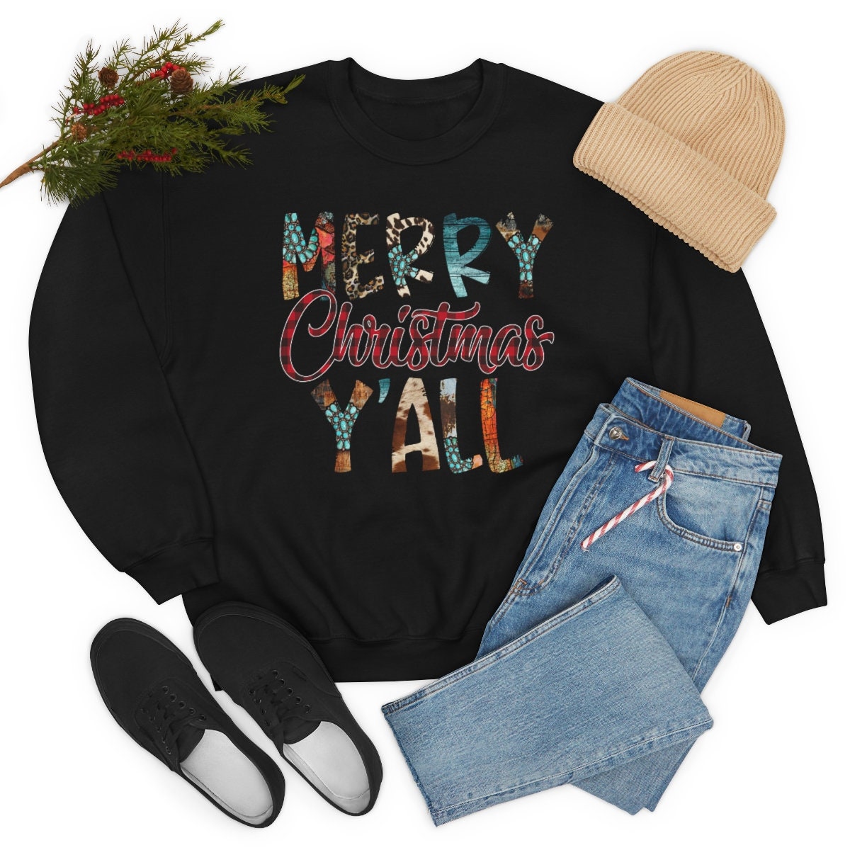Merry Christmas Yall, Western, Cowboy, Unisex Heavy Blend Crewneck Sweatshirt