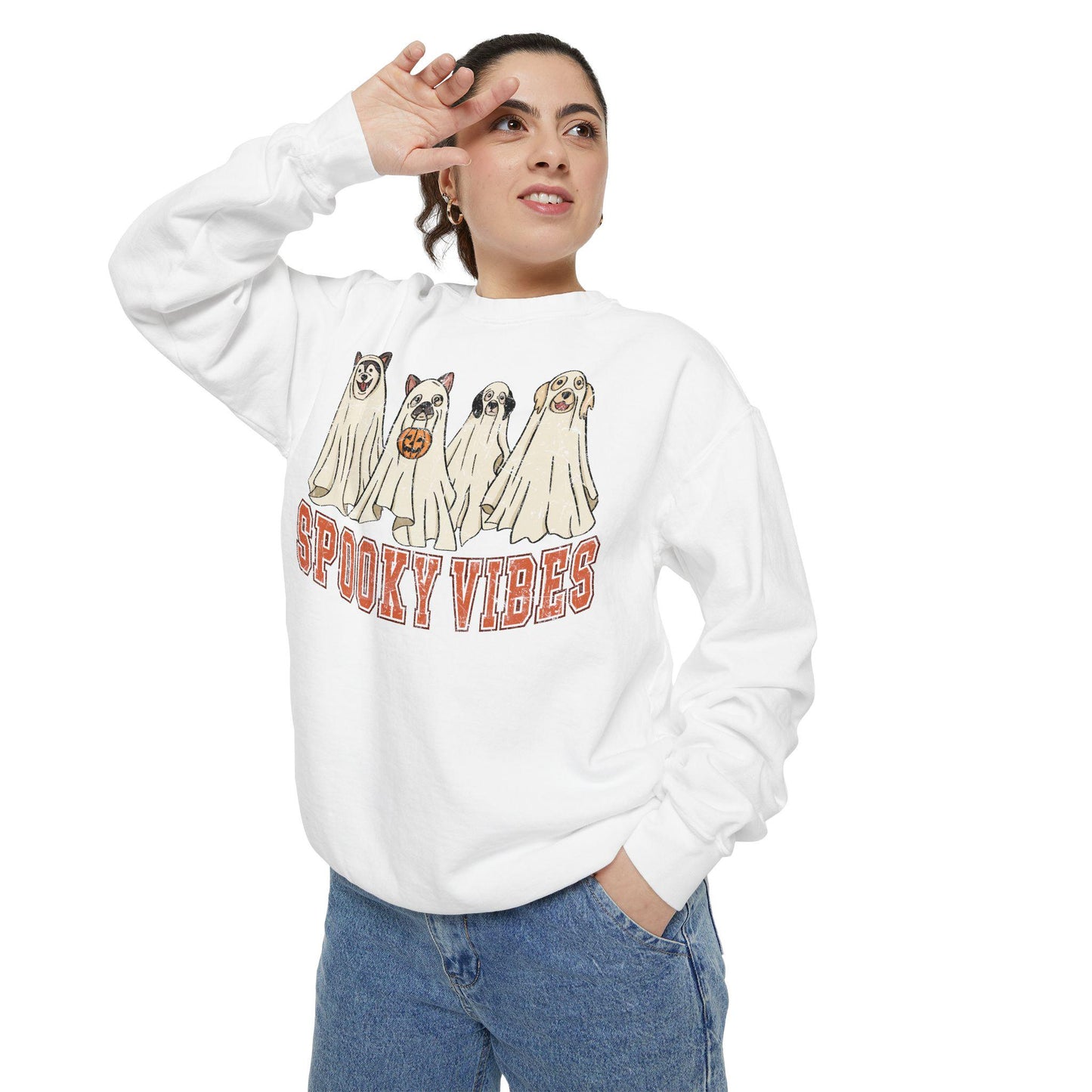 Comfort Colors Ghost Dog Halloween Sweatshirt, Spooky Season