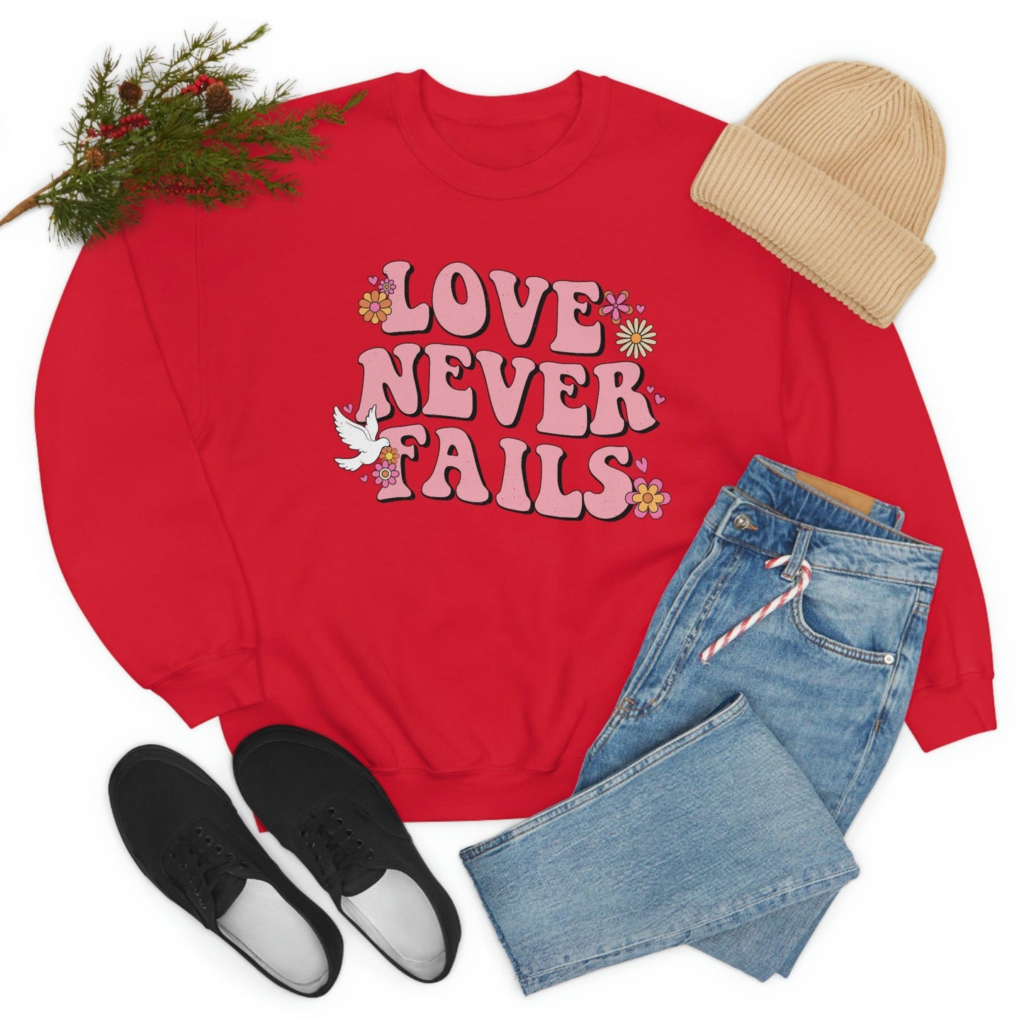 Valentines, Love, Love Never Fails, Unisex Heavy Blend Crewneck Sweatshirt