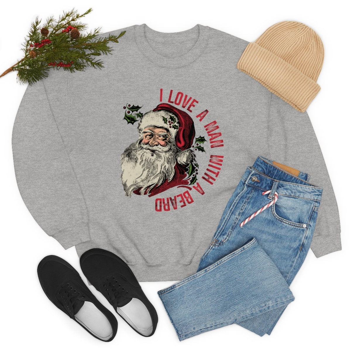 Funny I love a man with a beard Santa Unisex Heavy Blend Crewneck Sweatshirt