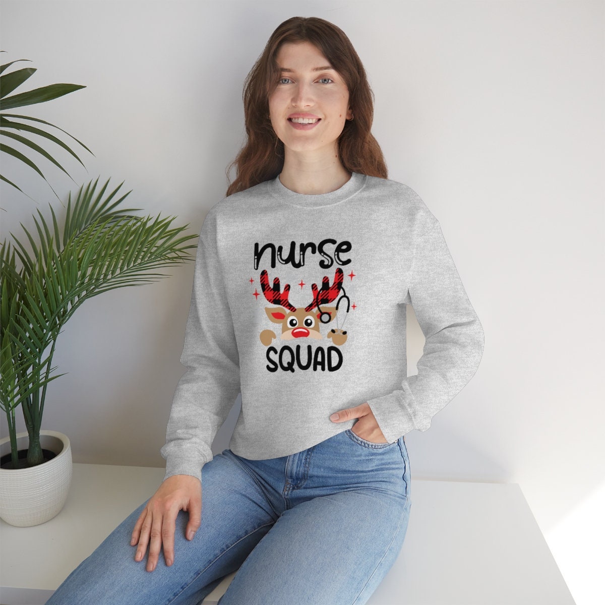 Christmas Deer Nurse Unisex Heavy Blend Crewneck Sweatshirt