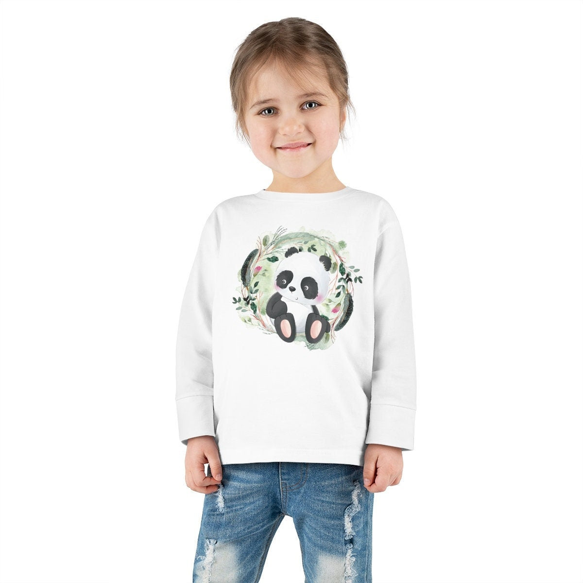 Watercolor Panda Bear Toddler Long Sleeve Tee