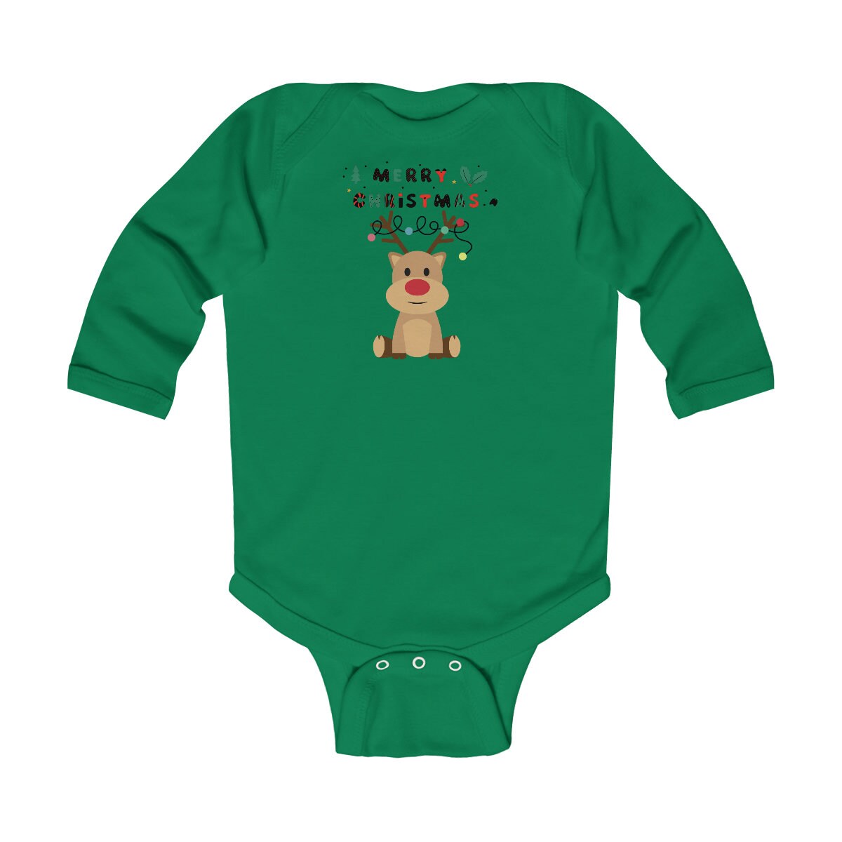 Funny Merry Christmas Baby deer tangled lights Infant Long Sleeve Bodysuit