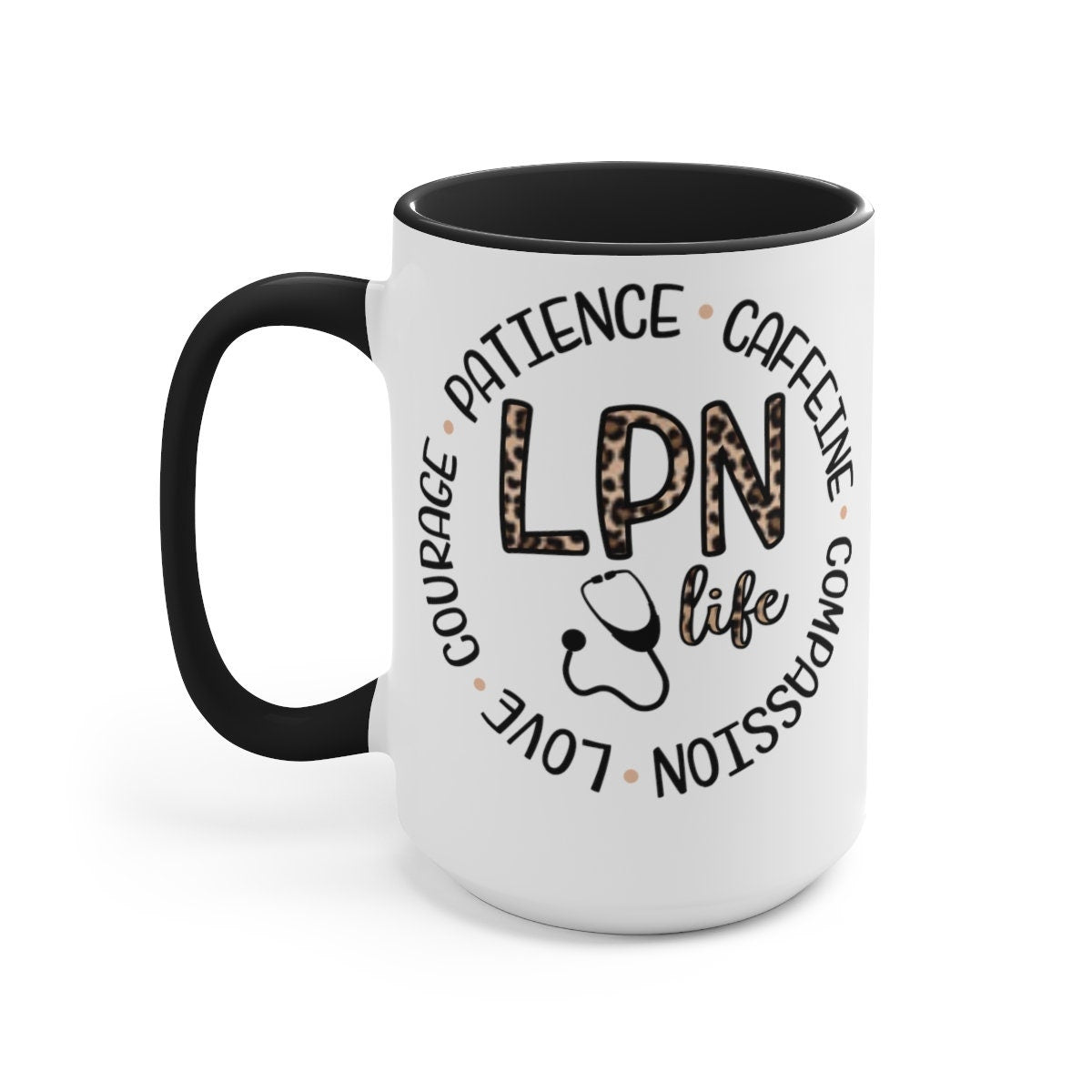 Animal print LPN Nurses Two-Tone Coffee Mugs, 15oz