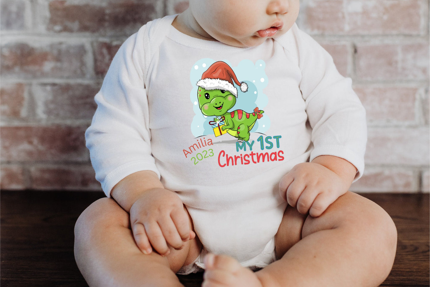 My First Christmas Dino Baby Infant Long Sleeve Bodysuit