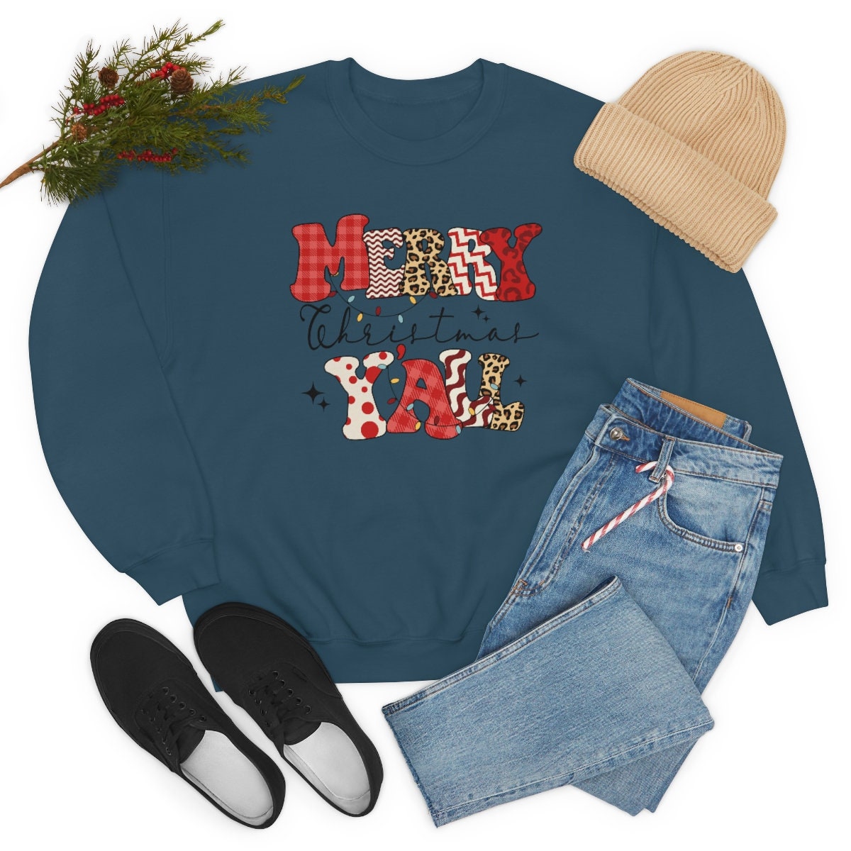 Merry Christmas Y’all Unisex Heavy Blend Crewneck Sweatshirt