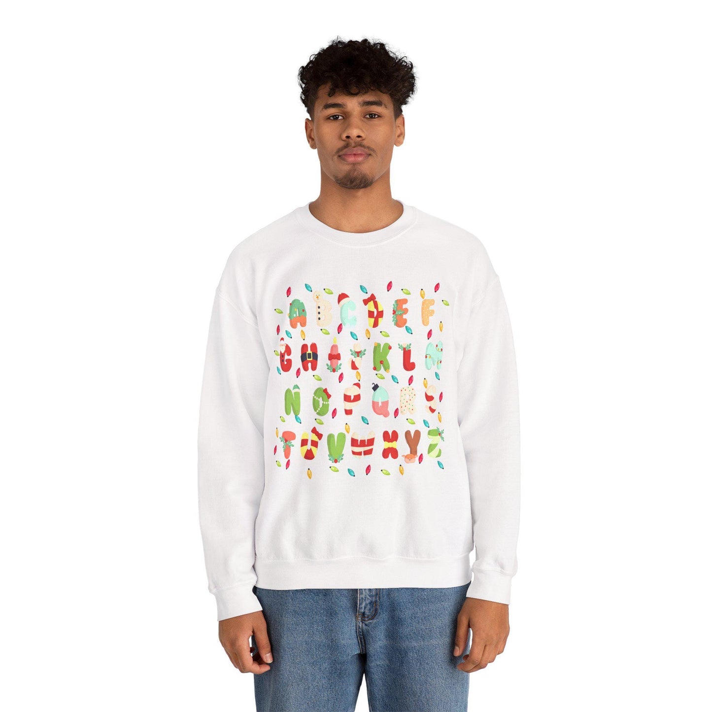 Alphabet Christmas Lights Teacher Sweatshirt, Unisex Crewneck
