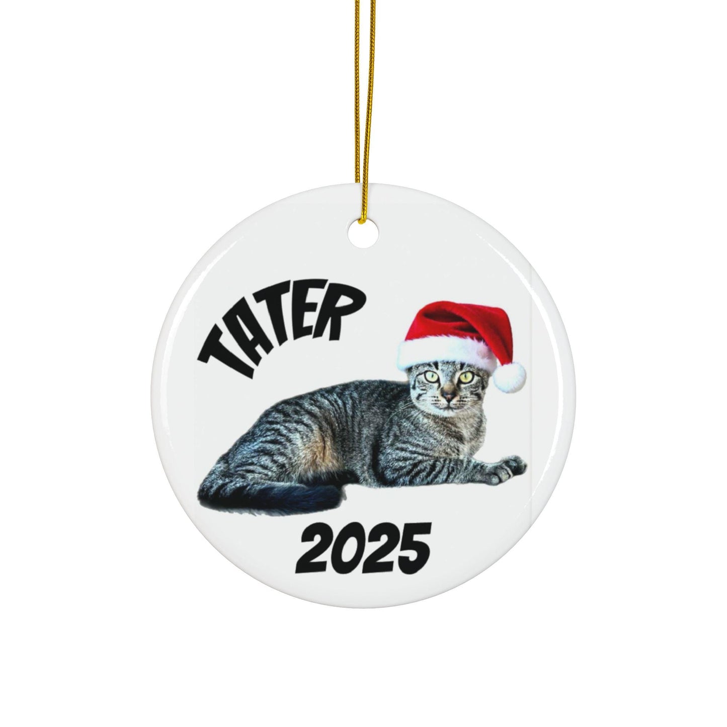 Personalized Cat Christmas Ornament, Santa Hat Ceramic Ornament