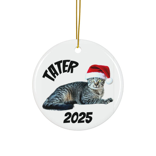 Personalized Cat Christmas Ornament, Santa Hat Ceramic Ornament