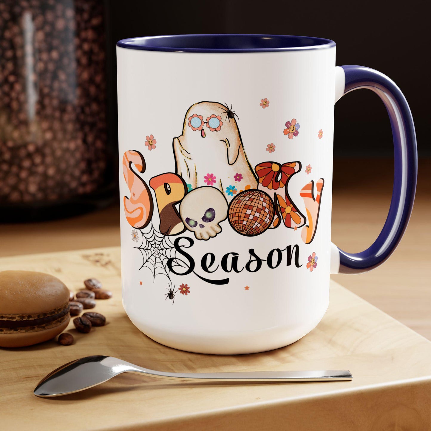 Spooky, Funny Ghost Two-Tone Coffee Mugs, 15oz