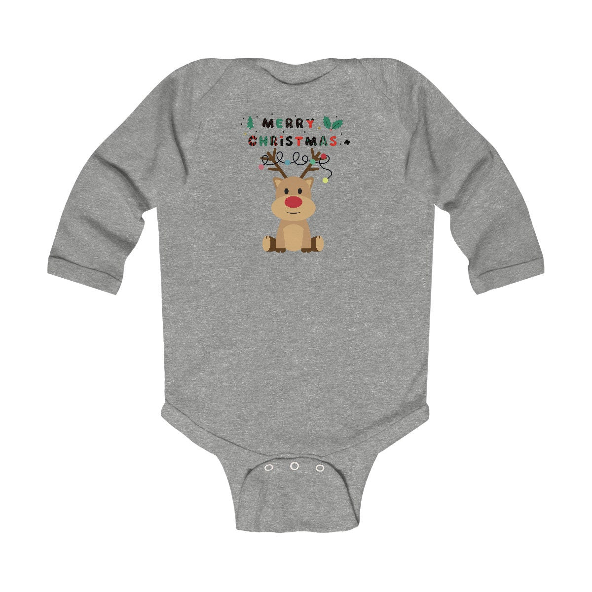 Funny Merry Christmas Baby deer tangled lights Infant Long Sleeve Bodysuit