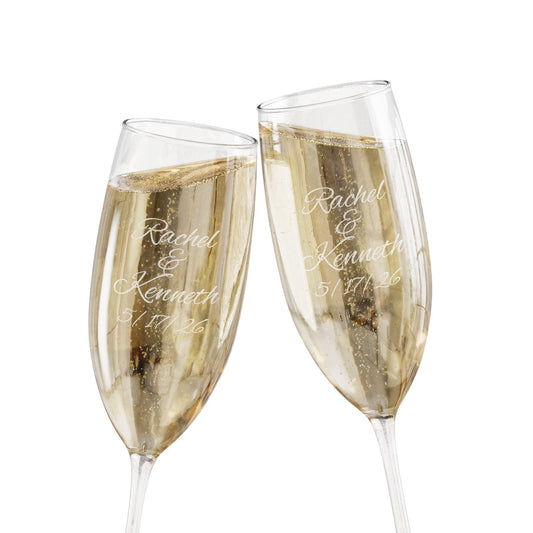 Bride and groom engraved Champagne Glass 8oz | Wedding Flute, Personalized Bridal Stemware