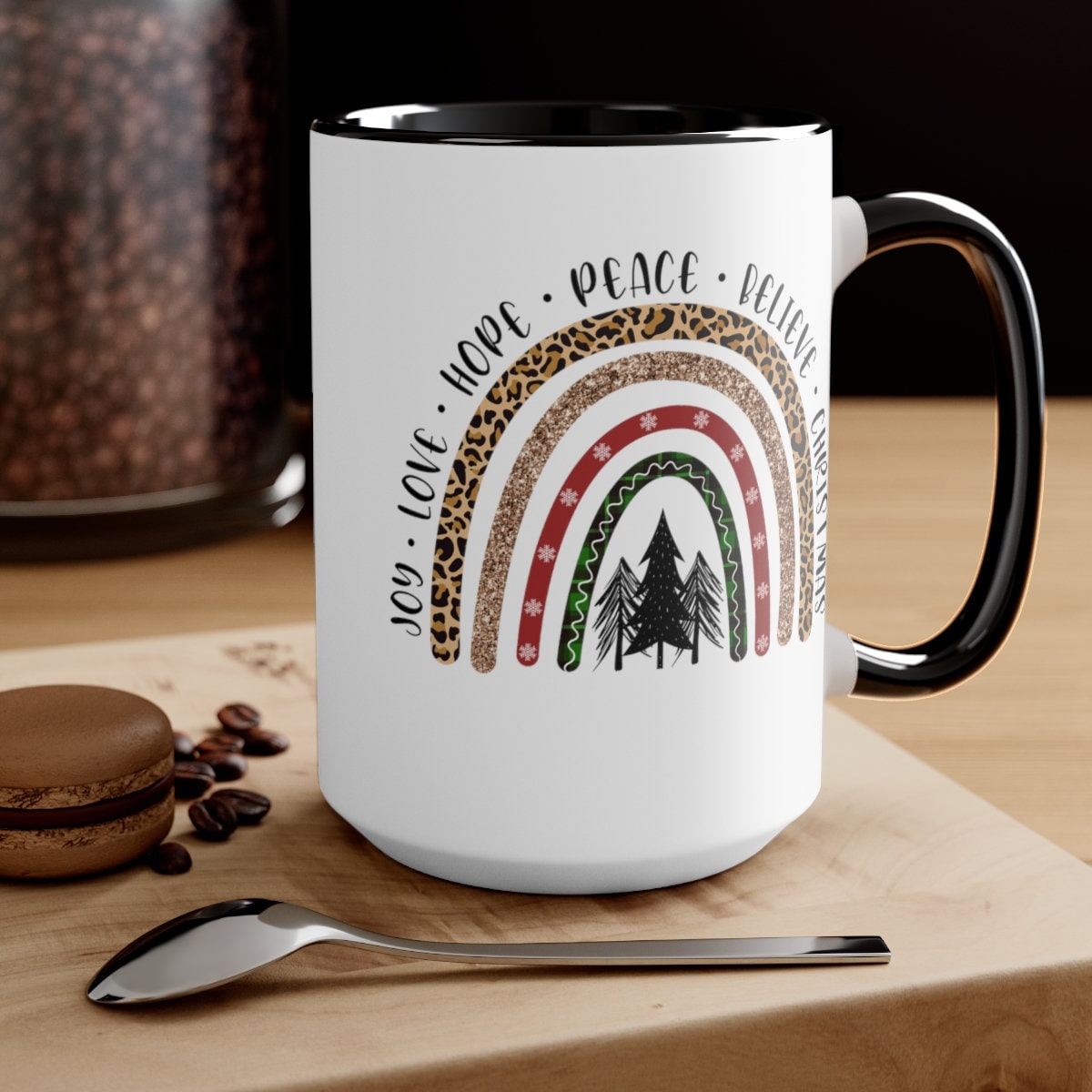 Christmas Rainbow inspirational words Two-Tone Coffee Mugs, 15oz