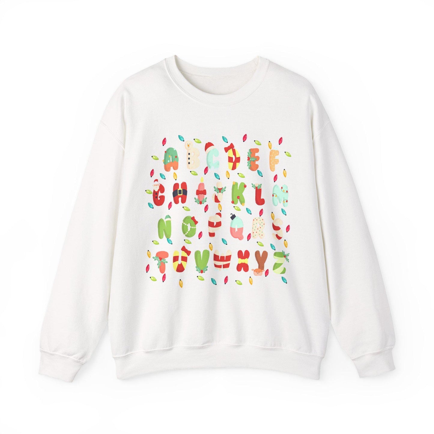 Alphabet Christmas Lights Teacher Sweatshirt, Unisex Crewneck