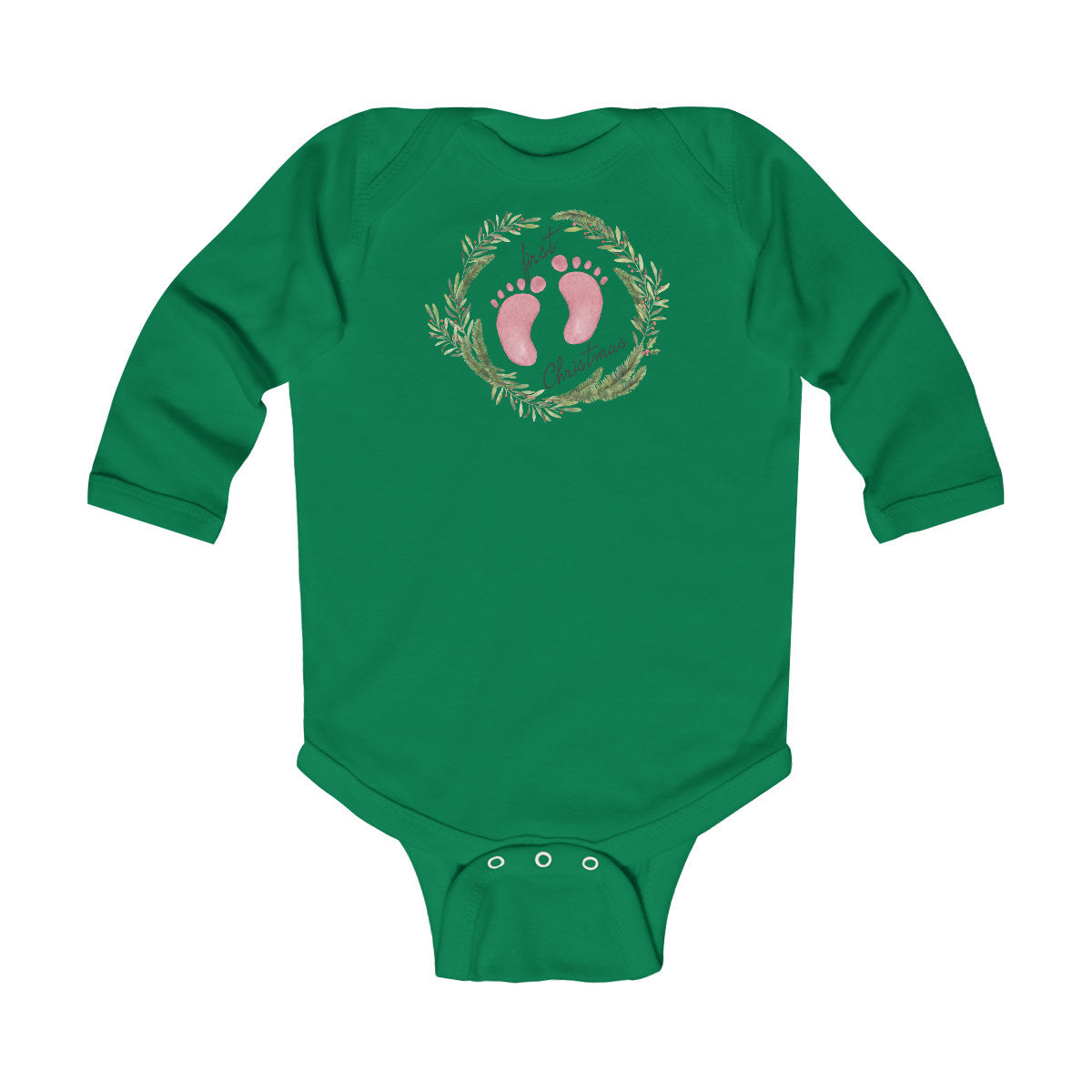 Personalized First Christmas 2022 Footprints Infant Long Sleeve Bodysuit