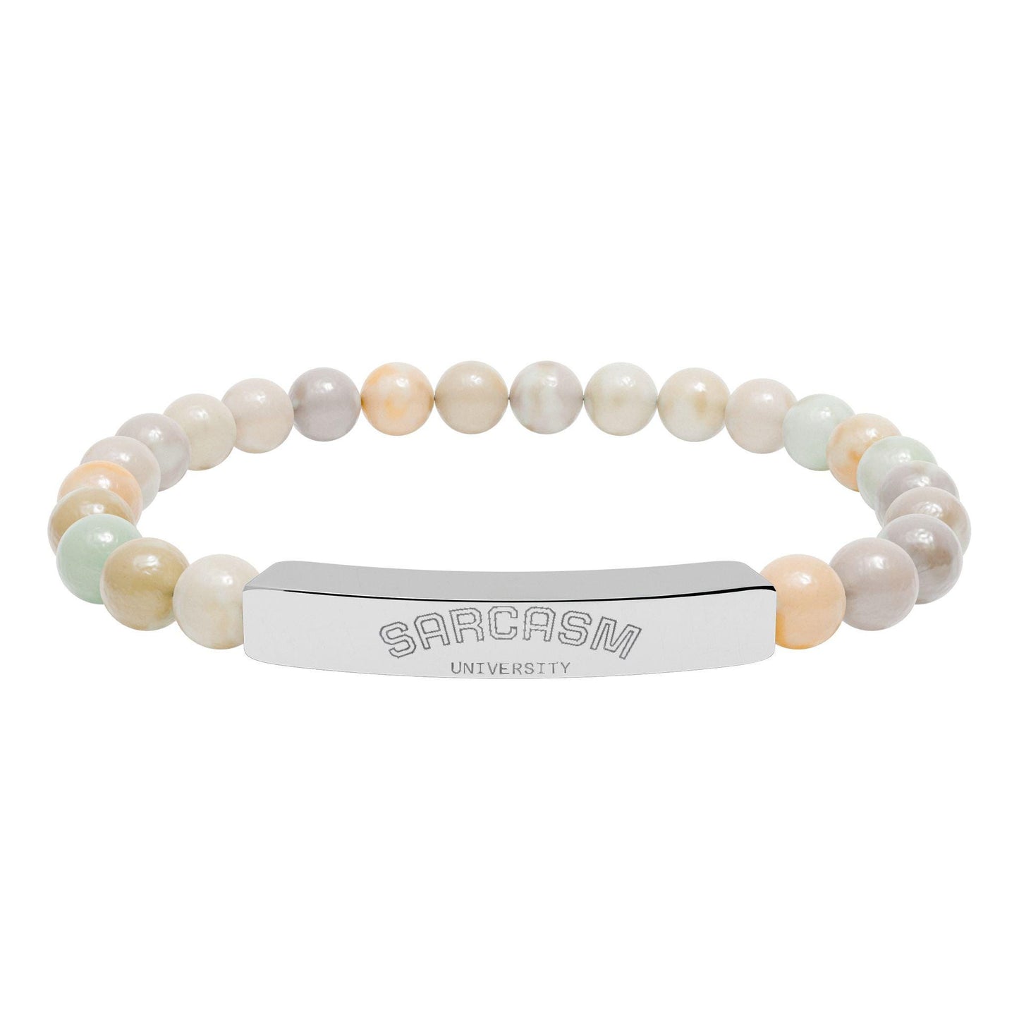 Personalized, Engravable Natural Stone Bar Bracelet | Stretch Beaded Bracelet